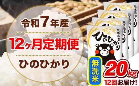 令和7年産【12ヵ月定期便】 無洗米 ひのひかり 定期便 20kg 5kg×4袋《お申込み翌月から出荷》