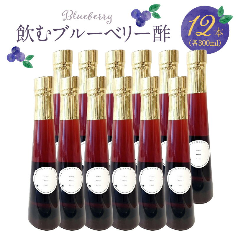 【ふるさと納税】飲むブルーベリー酢 300ml × 12本 ブルーベリー 果汁 果実酢 酸味控えめ 甘い 飲みやすい アントシアニン 疲れ目 腸内環境 健康 希釈 3倍～5倍 牛乳 炭酸 焼酎 ビール ソフトドリンク 飲むお酢 お酢 酢 飲料 飲み物 常温 お取り寄せ 福岡県 久留米 送料無料