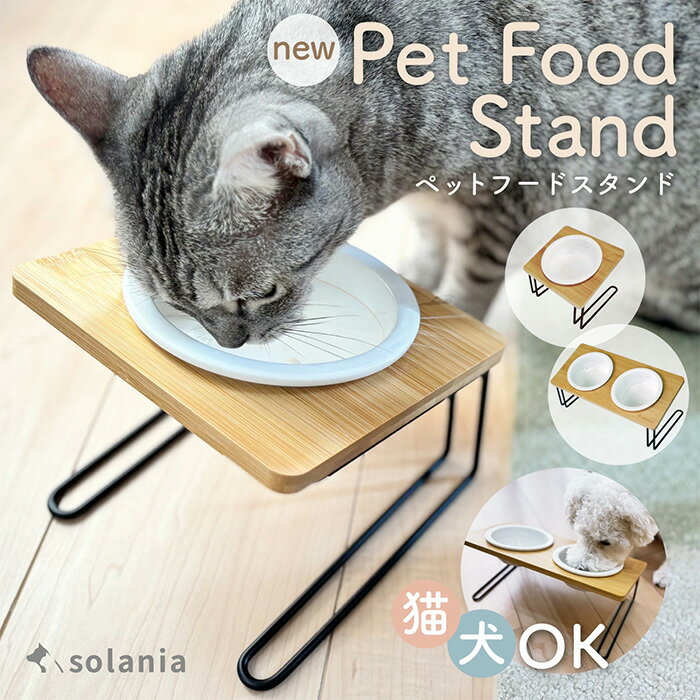 【ふるさと納税】＜サイズが選べる＞ペットフードスタンド(シングル・ダブル) 犬 猫 ペット 食器台 フードスタンド フードボウル ごはん皿 ペット食器 餌入れ 水ボウル 子犬 小型犬 中型犬 斜め 陶器 電子レンジ対応 食洗器対応 solania 【m109-14】【アーチリテイルズ】