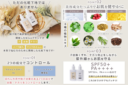 【N1us】〈中島薬局〉汗ニモマケズ　皮脂ニモマケズ 各色(ナチュラル/トーンアップ) 30ml 化粧下地_OS228-0007