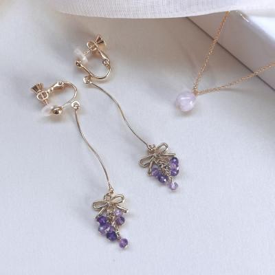 ふるさと納税 長岡京市 Agaroハンドメイド誕生石のイヤリング&ネックレス(アメジスト) おまかせデザイン2点SET |  | 01