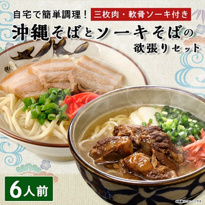 沖縄そば と ソーキそば の 欲張り6人前セット (三枚肉・軟骨ソーキ付き) 沖縄 の味をご自宅で!【1409306】