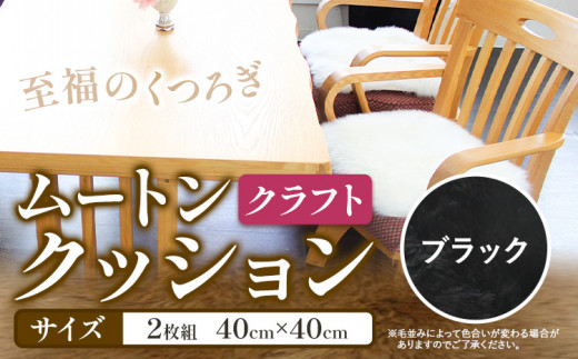 ムートン クッション クラフト ブラック 40cm × 40cm 2枚 有限会社クラフトワークス 《30日以内に出荷予定(土日祝除く)》大阪府 羽曳野市 インテリア 羊 羊毛 羊毛皮 送料無料 x-1