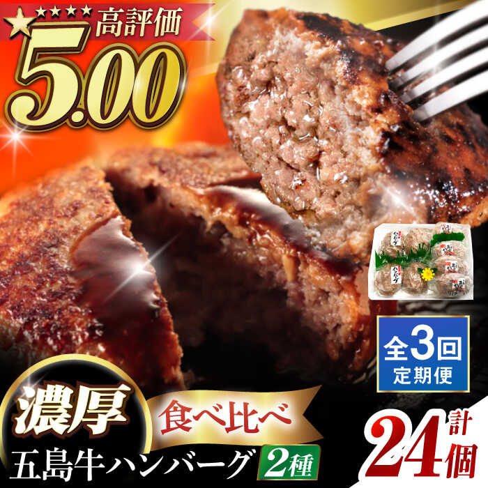 【ふるさと納税】【全3回定期便】ハンバーグ2種 (牛100%・牛8:豚2) 五島牛 五島市/ニク勝 [PBF012] はんばーぐ 牛肉 牛 にく おかず 国産 冷凍