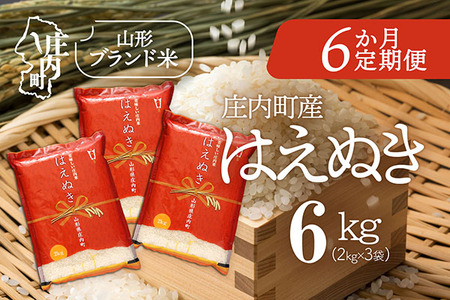 【6か月定期便】庄内米 はえぬき 6kg 毎月 2kg×3袋 令和7年産 / 令和8年産 余目産 あまるめ ブランド米 米 山形 庄内平野 亀の尾発祥の地 庄内 お米の定期便【8月中旬発送/入金期限：2026年7月25日】