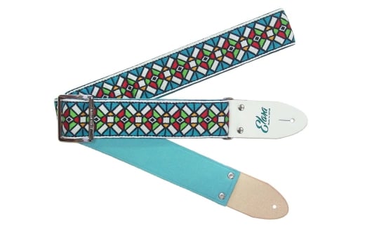 【ギターストラップ】 Elara Straps Stained Glass Pacific Blue 郡上市 レザー 真鍮バックル ウルトラスエード プロ仕様 エレキ アコギ ベース Ksound 小林楽器店