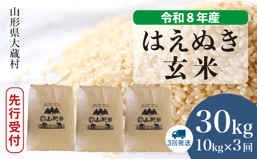 ＜令和8年産米先行受付＞ 令和8年11月上旬より発送  はえぬき【玄米】30kg 定期便 (10kg×3回） 山形県大蔵村