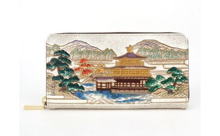 長財布 文庫屋大関 大容量ぐるっとファスナー 浮世絵 金閣寺 長財布【皮革工芸品】