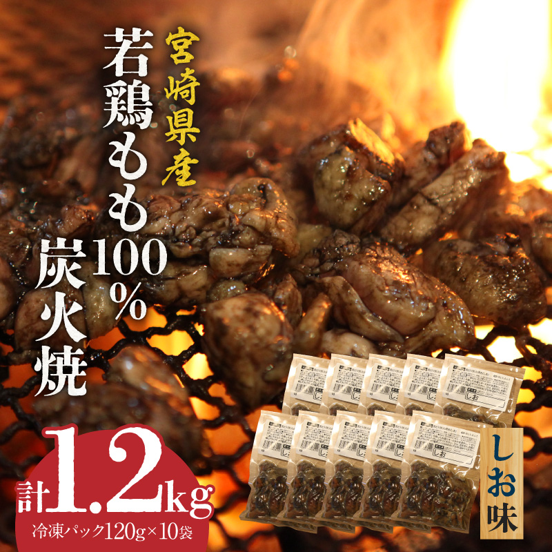 ジューシーな肉汁溢れる,宮崎県産若鶏もも100%炭火焼【冷凍パック120g×10袋：計1.2kg　しお味】_M210-008