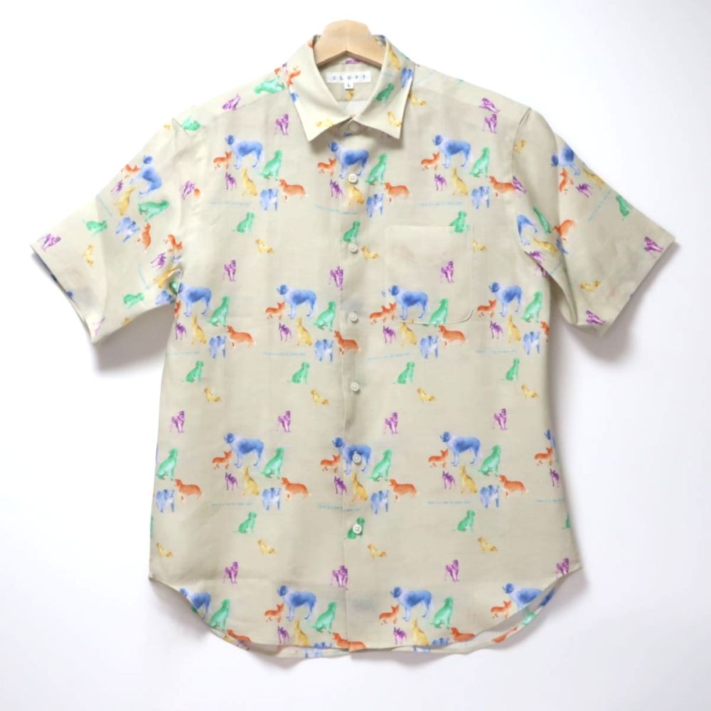 【ふるさと納税】CLOFT 麻100％半袖プリントシャツ”犬のシルエット柄”（C/＃32ベージュ） XL 半袖 シャツ プリントシャツ 犬柄 dog デザイン おしゃれ 個性 上質 こだわり ギフト プレゼント 贈り物 東京 新宿 ベージュ ナチュラル 0139-027-S07-6