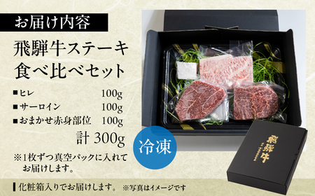 飛騨牛ステーキ 3種 食べ比べセット（各100g）計300g （サーロイン・ヒレ・赤身）【22-50】