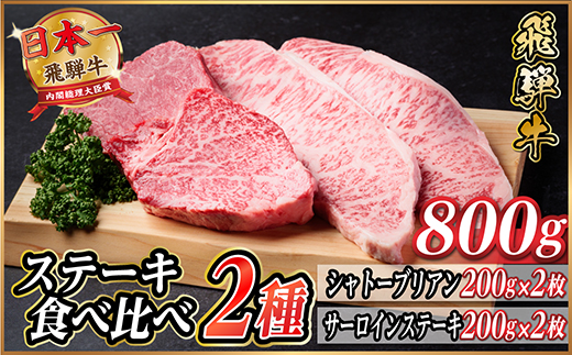 飛騨牛　ステーキ2種食べ比べセット　計800g【冷蔵便】A4〜A5等級 黒毛和牛 ヒレ【配送不可地域：離島】【1530608】
