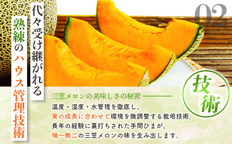 《2026年分受付中》とろける食感と甘い香り北海道三笠メロン2玉入（2.6kg以上）【0100103】