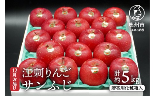 江刺りんご サンふじ 約5kg 贈答用化粧箱入 【12月お届け】 期間限定 数量限定 秀品 林檎 りんご ブランドフルーツ サンフジ フルーツ 果物 贈答 ギフト お歳暮 [AQ008]
