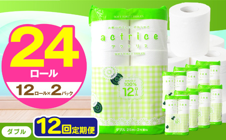  トイレット ペーパー ダブル 【 定期便12回 】 12ロール入り 2パック TH   | 栃木県 下野市