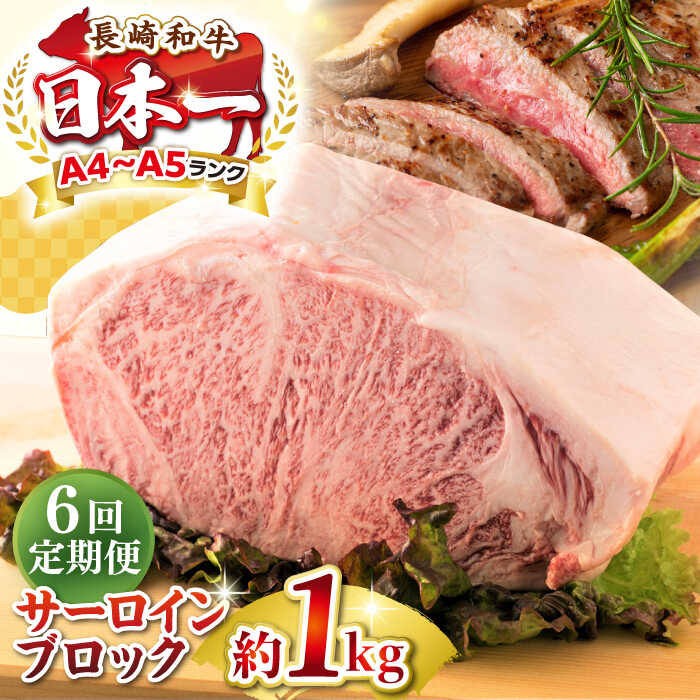 【ふるさと納税】【全6回定期便】【A4〜A5ランク】長崎和牛 サーロインブロック 約1kg《壱岐市》【株式会社MEAT PLUS】 肉 牛肉 黒毛和牛 サーロイン ステーキ ブロック ご褒美 ギフト 贈答用 ご褒美 冷凍配送 A4 A5[JGH137]