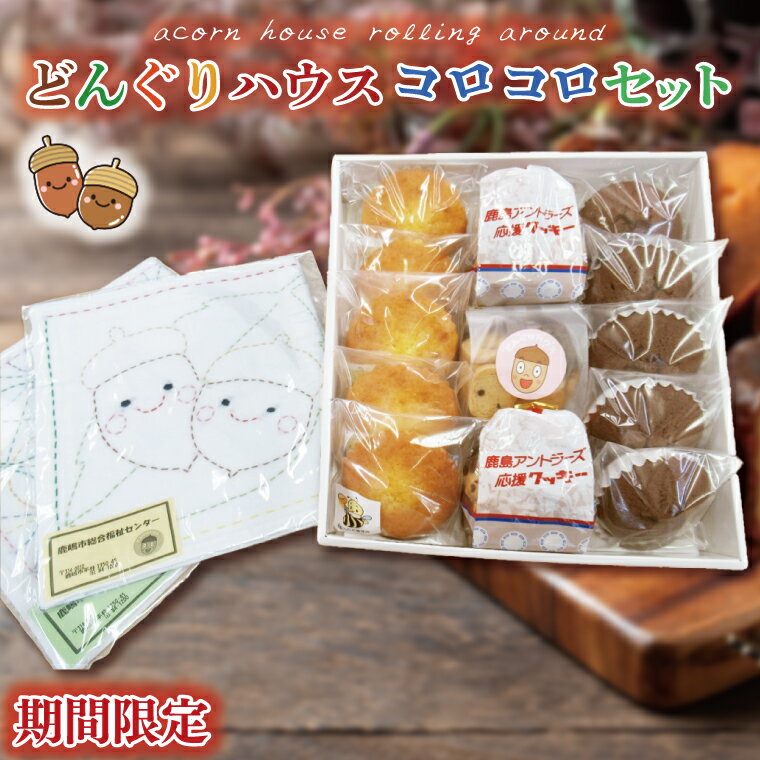 【ふるさと納税】【期間限定】どんぐりハウス コロコロセット 【お菓子 セット スイーツ 福祉 刺し子 布巾 手芸 手作り 洋菓子 焼き菓子】（KCN-1）