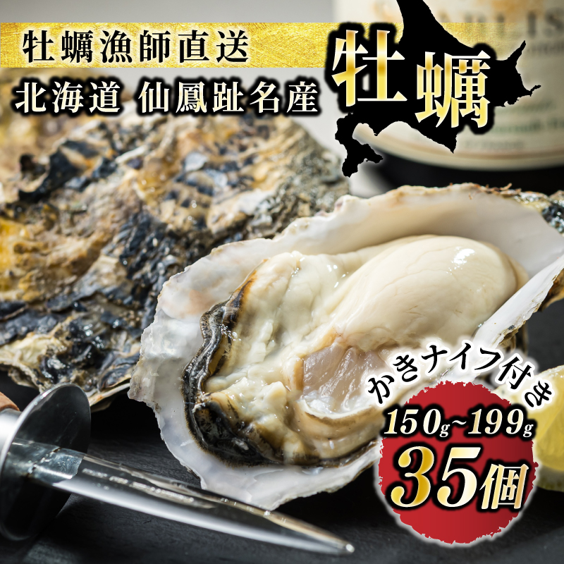 【先行予約】北海道 仙鳳趾名産 牡蠣 150g～199g×35コ＋かきナイフ付き かき漁師直送 K1-8 （出荷期間：2026年7月1日～9月末） 北海道 釧路町 釧路超 特産品