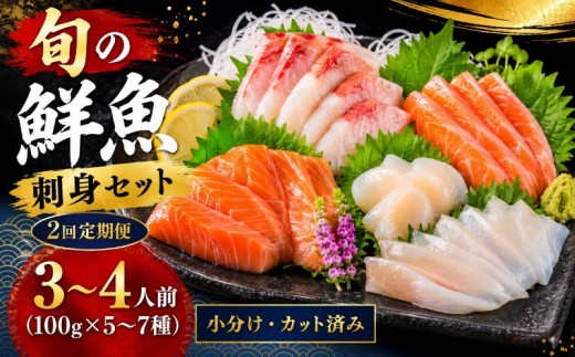 【年2回定期便】刺身セット 3~4人前 100g ×5~7種 × 2回 北海道産 魚貝 魚介 海鮮 海産物 海の幸 魚 酒 日本酒 お刺身 刺身 手巻き寿司 醤油 しょうゆ ごはん ちらし寿司 旬 地物  魚 魚介類 魚貝類 つまみ お酒 素材 北海道 標津町