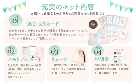一升餅 セット イラストピンク 選び取りカード リュック 【7日後からお届け日指定可能】