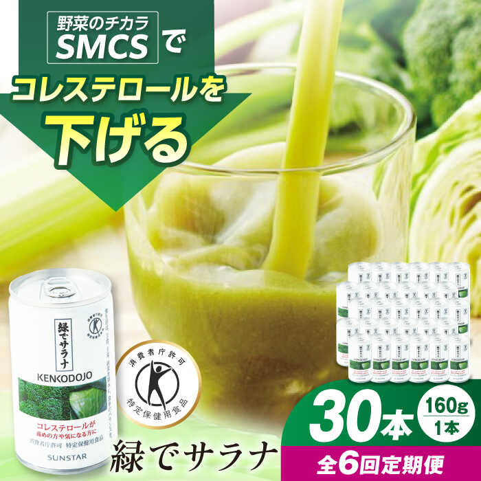 【ふるさと納税】【定期便6回】サンスター 緑でサラナ 30本セット 160g 野菜ジュース 青汁 サラナ 缶 ケース まとめ買い 健康 特定保健用食品 トクホ コレステロール 保存料不使用 無添加 国産 長期保存 常温 防災 ギフト 定期便 大阪府高槻市/サンスター[AOAD007]