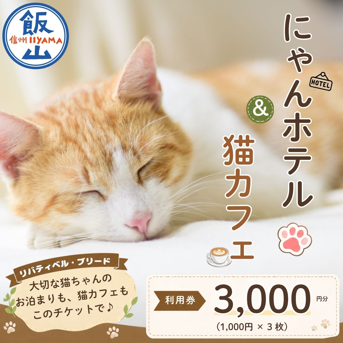 【ふるさと納税】【長野県飯山市】 リバティベル（にゃんほてる＆猫カフェ） 利用券 3,000円分 │ 信州 旅行 ペットホテル 猫 ねこ ネコ ねこカフェ Cafe 癒やし ショーキャット 宿泊 動物専用 (T-17)