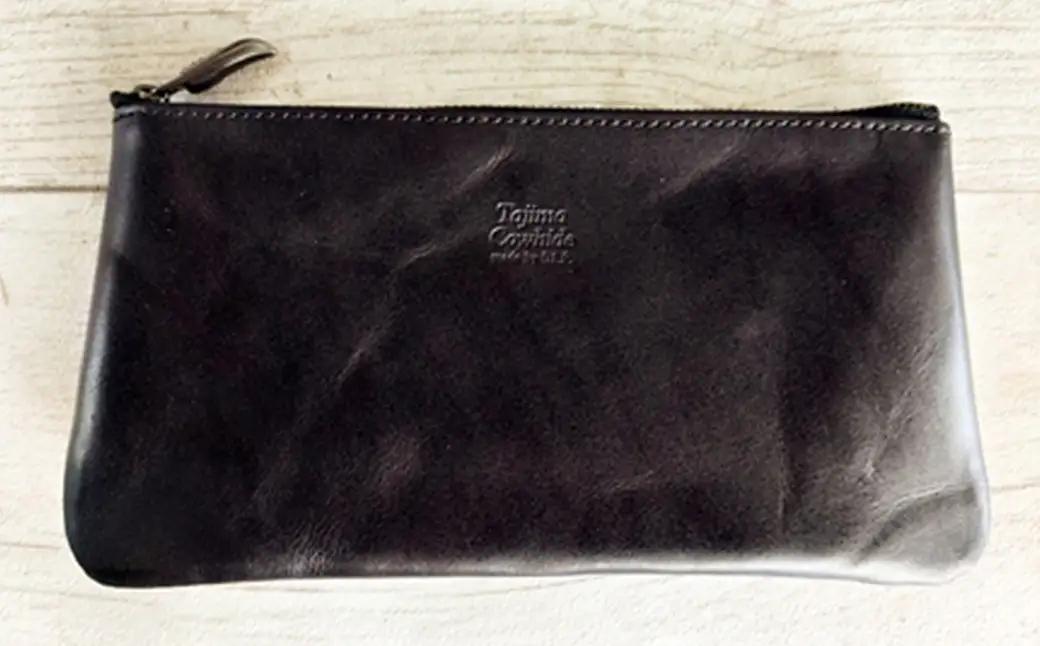 Tajima Cowhide 薄型ポーチ / ポーチ 薄型 仕切り収納 ブラック 牛革 軽量 経年変化 カード 通帳 保険証 文房具 スマホ イヤホン 但馬牛 タジマカウハイド かばん カバン バッグ