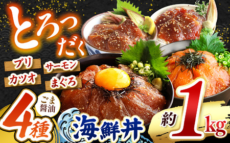 "とろだく” ごま醤油 海鮮丼 4種セット 約 1kg | 熊本県 和水町 くまもと なごみ 魚 海鮮 肥後 海鮮丼 スライス 冷凍 漬け さかな 漬け丼 小分け 数量限定 人気 熊本県 熊本