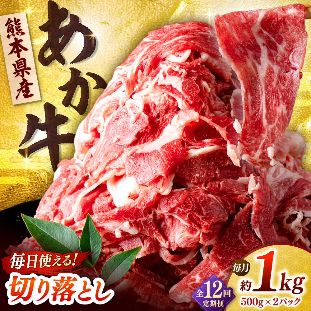 【ふるさと納税】【全12回定期便】あか牛 切り落とし 1kg (500g×2P) 【合同会社　長岡フーズ】[ZFR040]