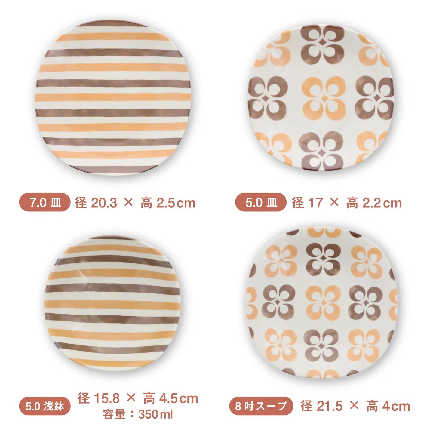 【美濃焼】オレンジレトロ シリーズ 各1個 合計7点セット【カネ定製陶】 プレート 食器セット レトロ[MEI339]