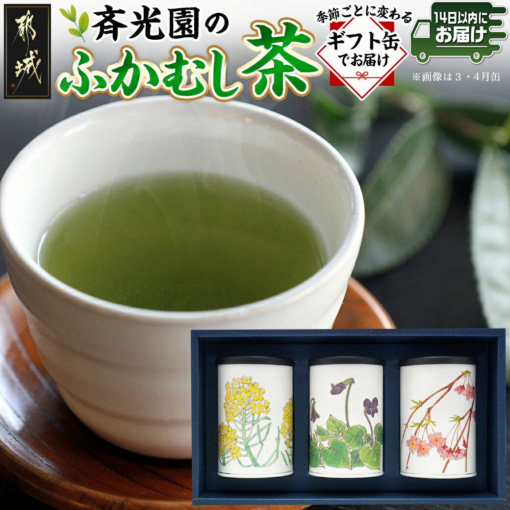 【ふるさと納税】斉光園のふかむし茶☆ギフト缶でお届け≪みやこんじょ快速便≫ - おちゃ 緑茶 斉光園の深蒸し茶 常盤 80g×3缶 茶葉セット お茶っ葉 深蒸し茶 ギフト お茶の葉 贈答用 送料無料 AA-C3-004-R 【宮崎県都城市は2年連続ふるさと納税日本一！】