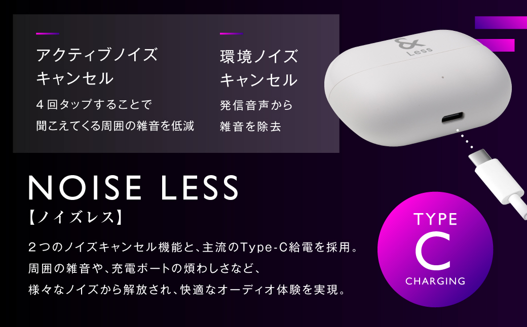 【＆Less】ワイヤレスイヤホン ホワイト カナル型 Bluetooth Ver.5.3 【日本製】ノイズキャンセリング iPhone Android スマホ マイク 通話 ヘッドセット ＜2025年