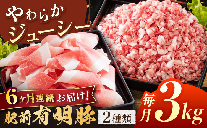 
【6回定期便】肥前有明豚 2種 切り落とし・粗挽きミンチセット 総計18kg【くすのきファーム】 [NAS102]
