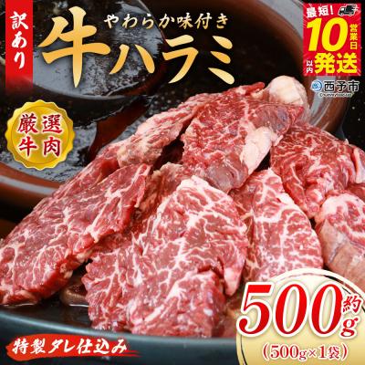 ふるさと納税 西予市 <やわらか味付き 牛ハラミ 約500g> 特製タレ漬け 訳あり牛肉 肉 はらみ おいしい