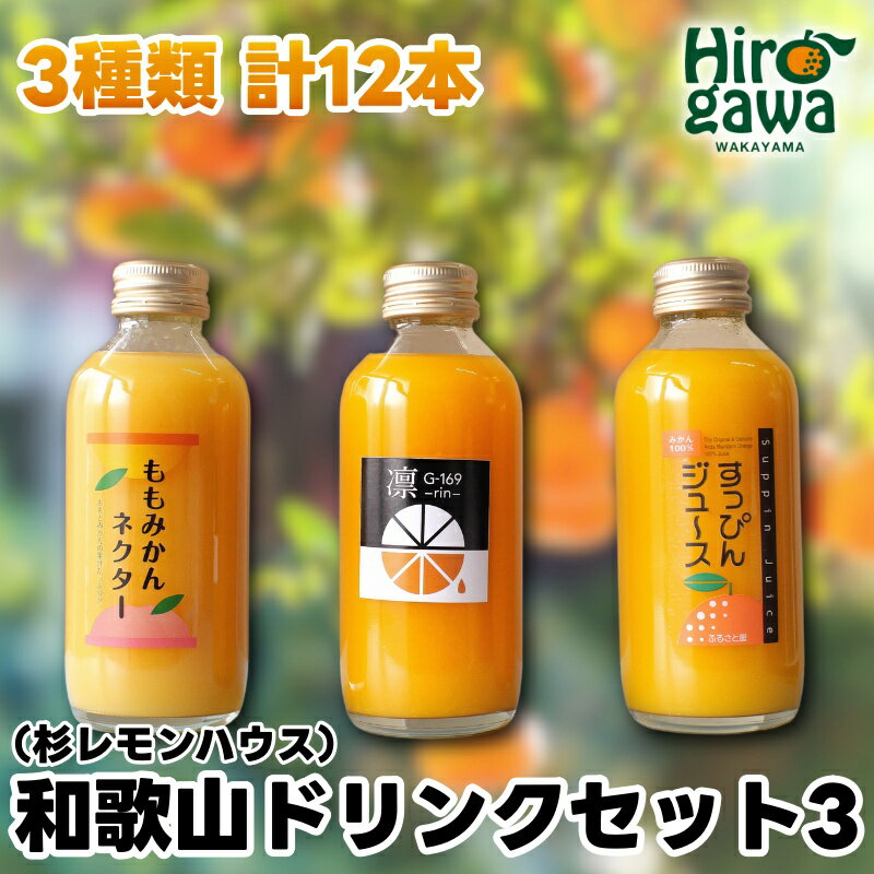 【ふるさと納税】和歌山のドリンクセット3（180ml×12本） ※着日指定不可 / ジュース 果実飲料 フルーツジュース ドリンク ソフトドリンク ミカン 蜜柑 ご自宅用 プレゼント ギフト //drink