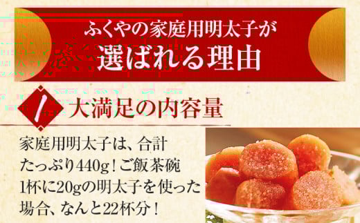 明太子 ふくやの家庭用 明太子 たっぷり 440g (110g×4) 切れ子 めんたいこ ふくや 辛子明太子 福岡 グルメ