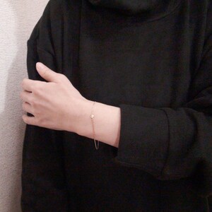 K18ピンクゴールド「一粒石」ダイヤチェーンブレスレット【0.10ct-3】