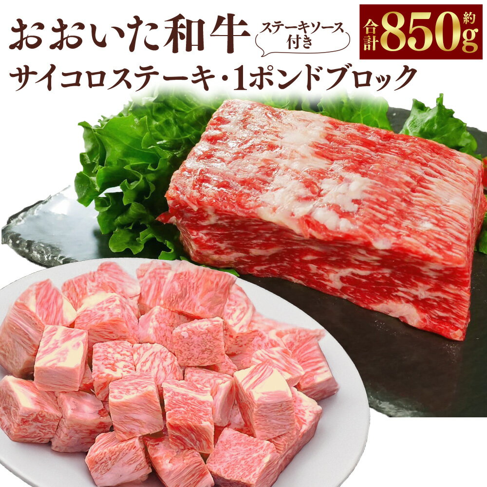 【ふるさと納税】【人気食べ比べセット！】おおいた和牛 サイコロステーキ（約400g）・1ポンドブロック（約450g）セット ステーキソース付 計約850g 和牛 牛肉 お肉 赤身 ローストビーフ ステーキ 焼肉 冷凍 大分県産 国産 大分県 竹田市 送料無料