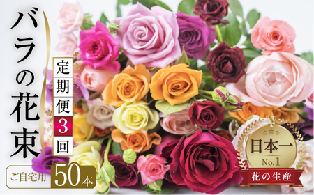 【定期便】【訳あり】バラ 花束 50本 3回定期便 チャーミングローズ 花 (  規格外 ご自宅用 ) 