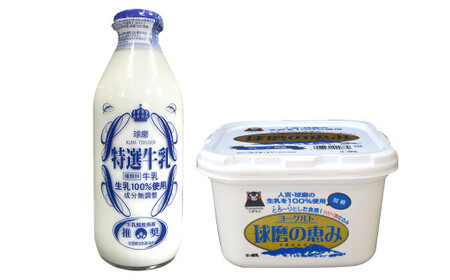 球磨酪農おすすめセットB（瓶牛乳&ヨーグルト加糖×2個） 瓶牛乳900ml×1個 ヨーグルト加糖1kg×2個 合計約2.9kg 瓶牛乳 球磨のめぐみ 球磨の恵み ヨーグルト 冷蔵 乳製品 お取り寄せ 九州 人吉市