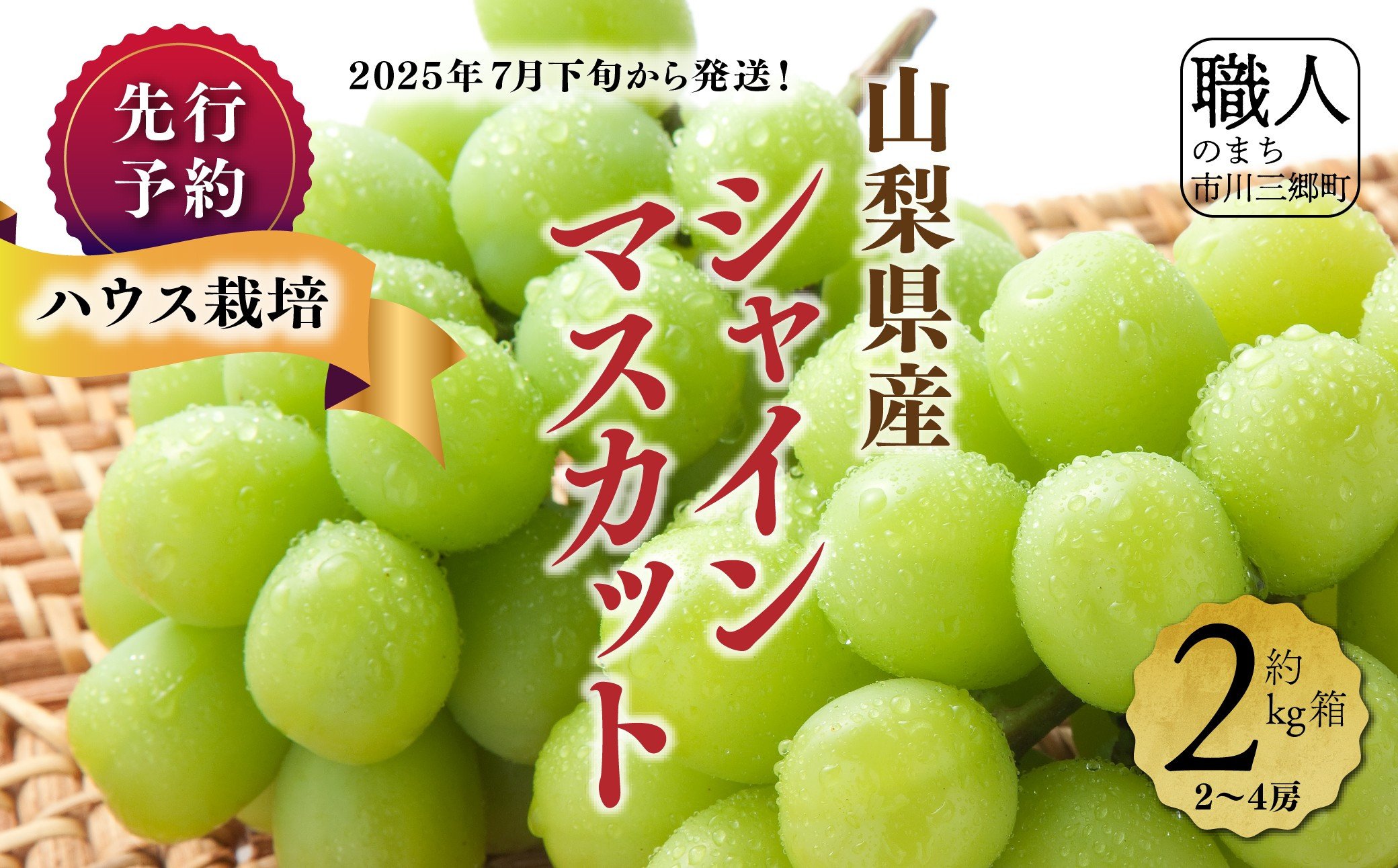 
                  ハウス栽培で旬の味を一足早くお届け！【2026年７月下旬から発送】山梨県産シャインマスカット ２kg（２～４房程度）丹澤農園[5839-1180]
                