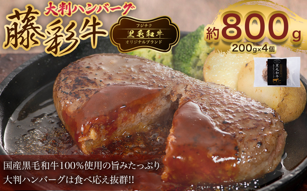 
フジチク 藤彩牛 大判 ハンバーグ 4個 (合計800g) 牛肉 黒毛和牛 国産
