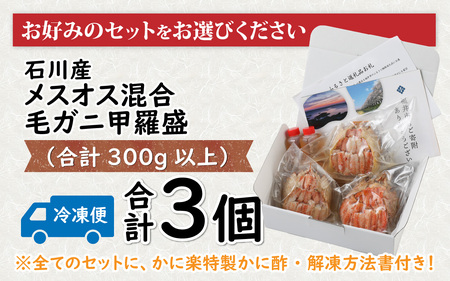 【訳あり】C　石川産毛ガニ甲羅盛セット（オスメス混合３個　合計300ｇ以上）合計3個 [B-096008_03]