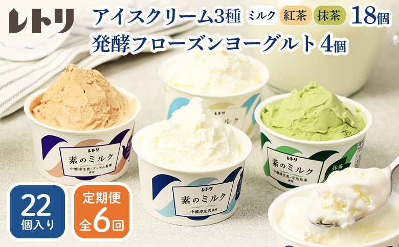 【定期便：全6回】北海道 アイスクリーム3種×18個（ミルク・紅茶・抹茶）とフローズンヨーグルト×4個セット