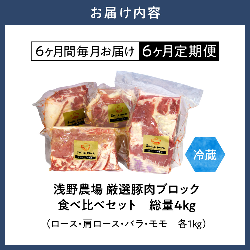 浅野農場厳選豚肉ブロック食べ比べセット【６ヶ月定期便】 豚肉 豚肉ブロック 豚肉食べ比べ 豚ロース 豚バラ 豚モモ_tb02-015