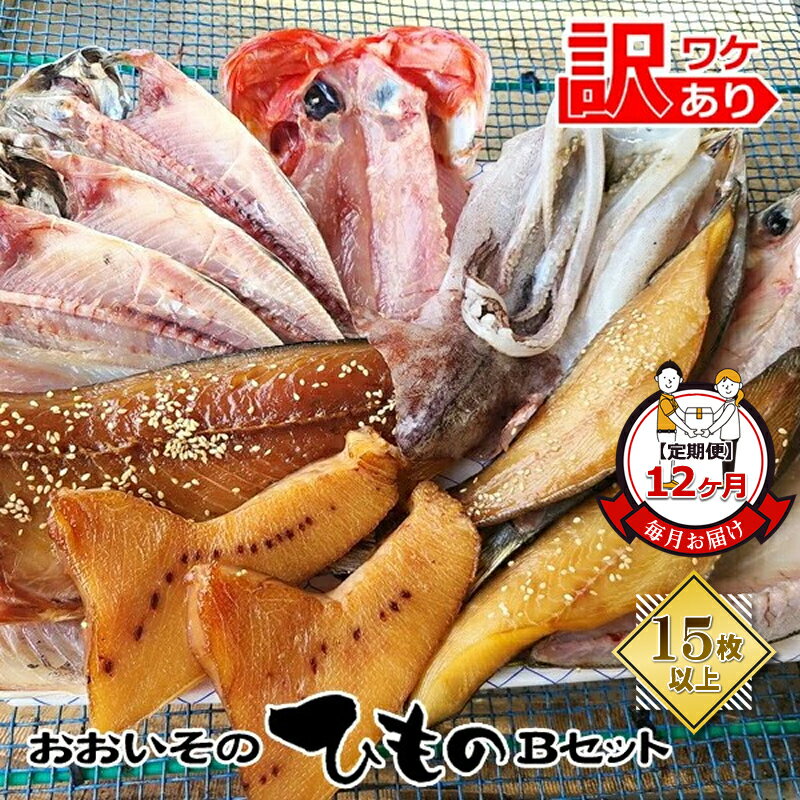 【ふるさと納税】【定期便12か月】おおいその干物Bセット（15枚以上）／ 季節で変わる旬な訳あり品 【 ひもの 魚 天日干し 神奈川県 大磯 湘南 特産品 12回お届け 神奈川県 大磯町 自家製干物 贈答品 地魚 お歳暮・お中元 大磯グルメ 】