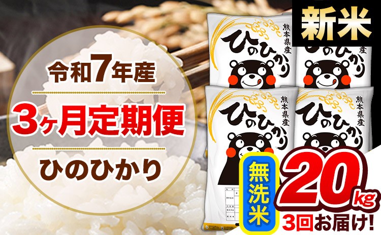 
            【3ヶ月定期便】新米 令和7年産  定期便 無洗米 ひのひかり20kg 《お申込み翌月から出荷》令和7年産 熊本県産 ふるさと納税 精米 ひの 米 こめ ふるさとのうぜい ヒノヒカリ コメ 熊本米 ひのもり
          