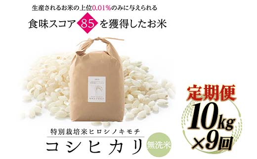 ≪先行予約≫【9回定期】特別栽培米 コシヒカリ ヒロシノキモチ 無洗米 10kg 総計90kg 陽咲玲 米 お米 コメ 無洗米 ご飯 ごはん 富山県産 富山県 立山町 F6T-827