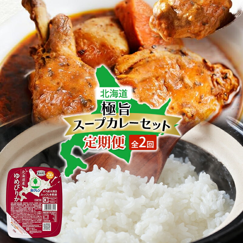 【ふるさと納税】北海道 極旨 スープカレー セット 全2回　チキンレッグスープカレー スープカレー チキンカレー レトルト 食品 野菜 チキン グルメ ゆめぴりか パックごはん 米 ホクレン 白米 ご飯 パック まとめ買い 簡単 レンジ 仕送り 備蓄 常温 保存 北海道
