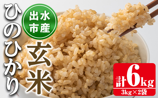 i504 鹿児島県出水市産ひのひかり玄米＜3kg×2袋・計6kg＞  【田上商店】